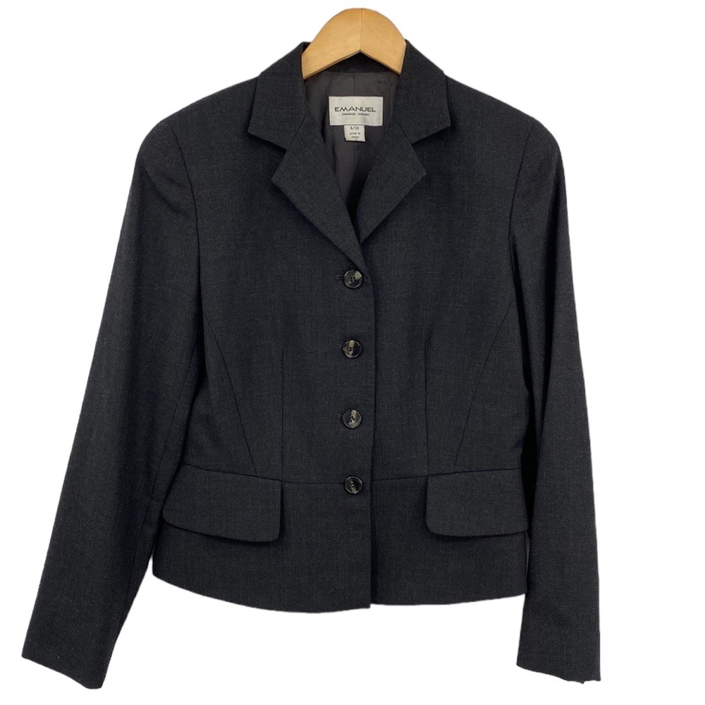 Emanuel Ungaro 4-Button Blazer Jacket Womens Size 4/38 Gray Wool‎ Peplum Office